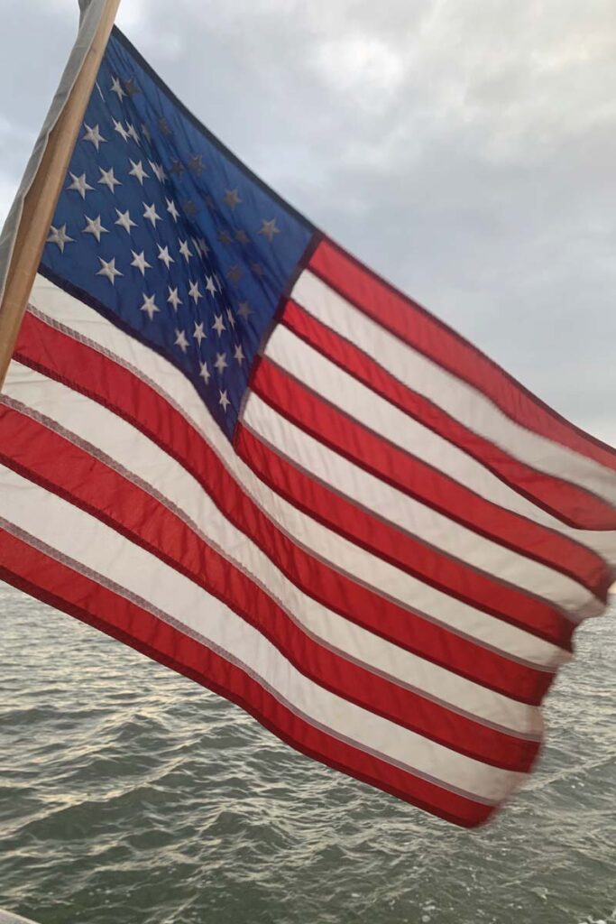 American flag over the water in Annapolis, Maryland